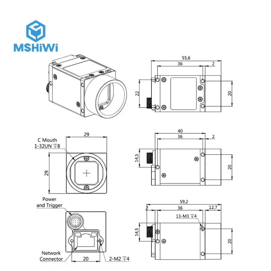 10.0MP Gige Industrial Camera, 1/2.3" CMOS, Rolling Shutter