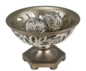 13" Brushed Silver Leaf Polyresin Decorative Pedestal Bowl with Orbs By Homeroots