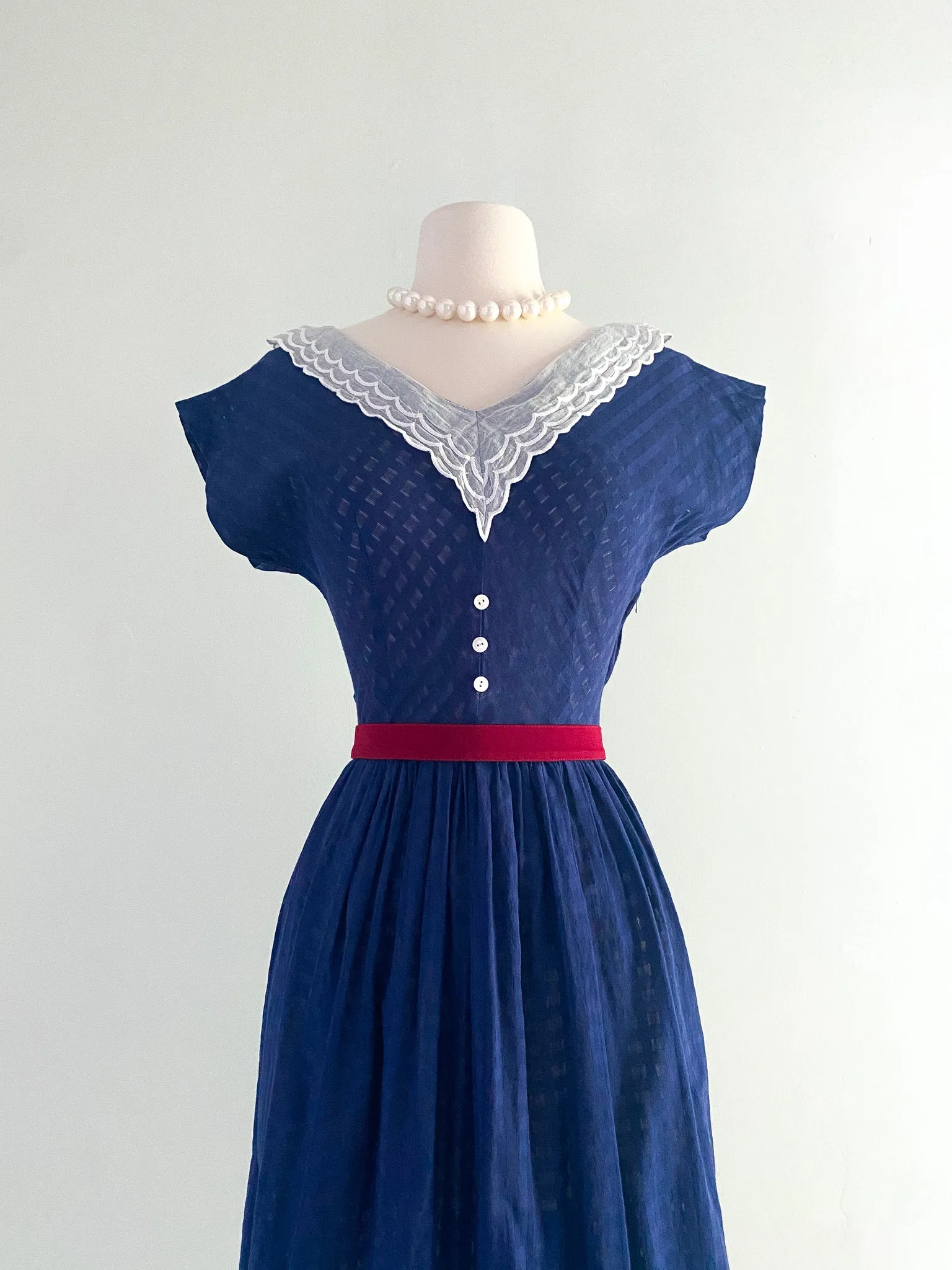 1950's French Girl Chic Navy Cotton Sundress / Sz s