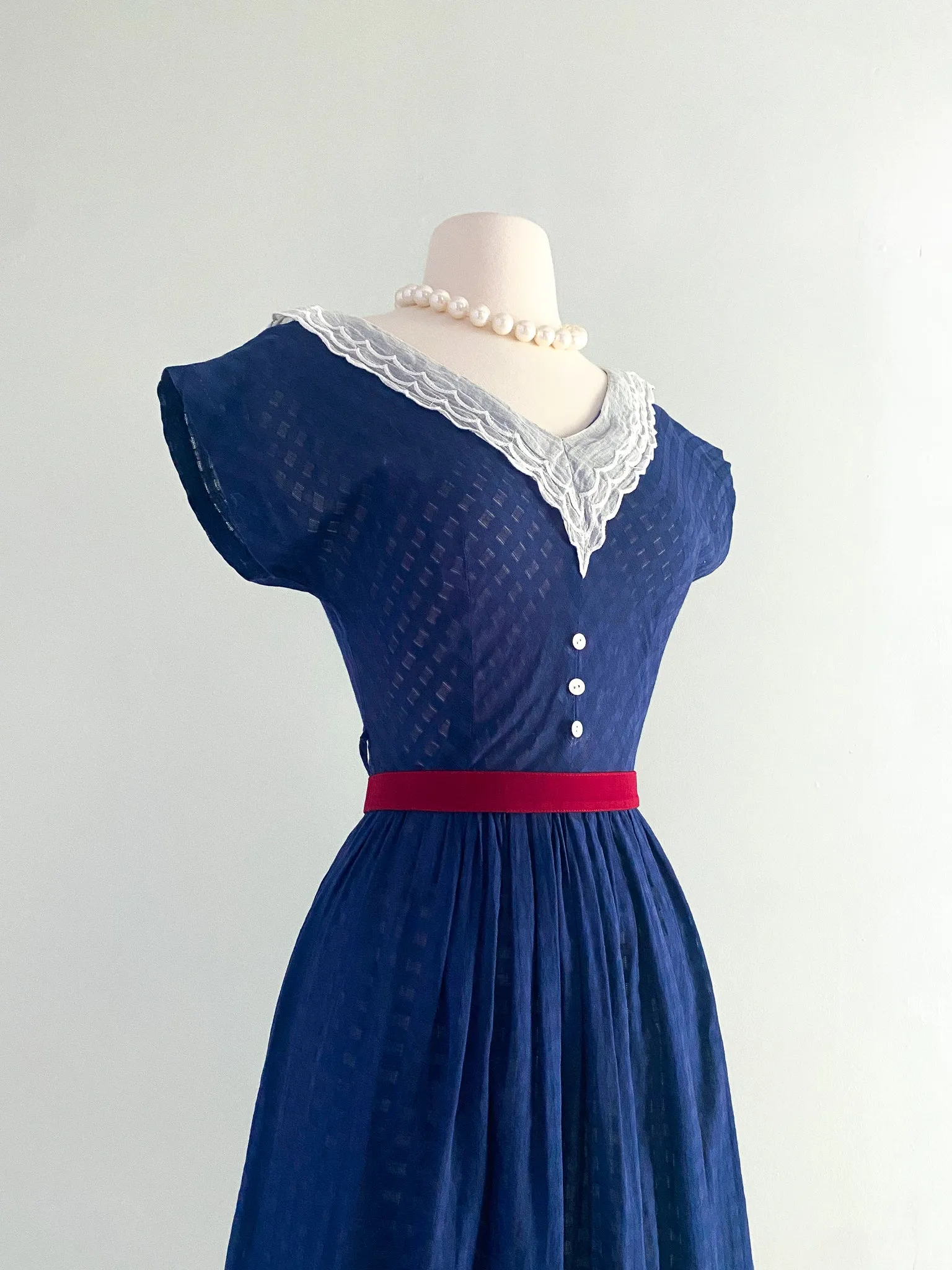 1950's French Girl Chic Navy Cotton Sundress / Sz s