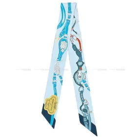 2023 SS HERMES scarf Twilly Brides de Gala Applique Pique Bleu Ciel/Cobalt/Marine Silk100%[BRAND NEW][Authentic]