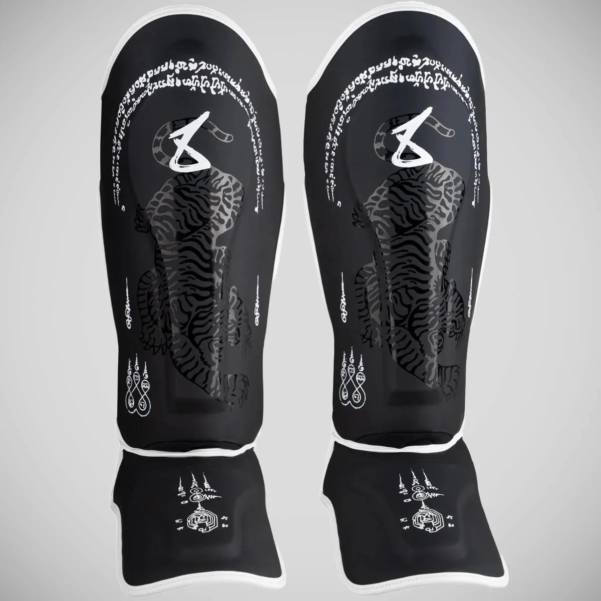 8 Weapons Sak Yant Big Tiger Shin Guards Black/Black