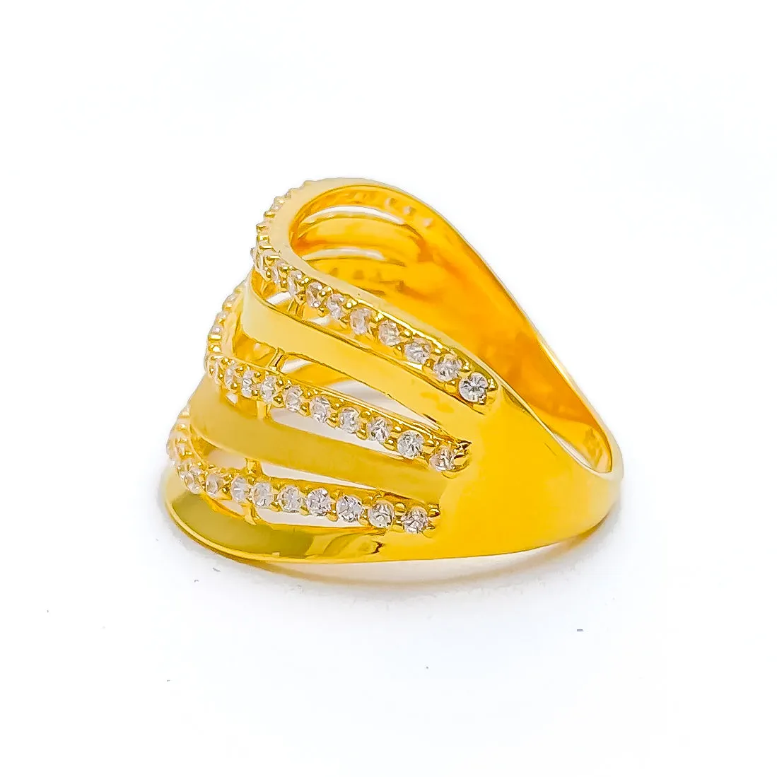 Alternating Striped 22k Gold CZ Statement Ring