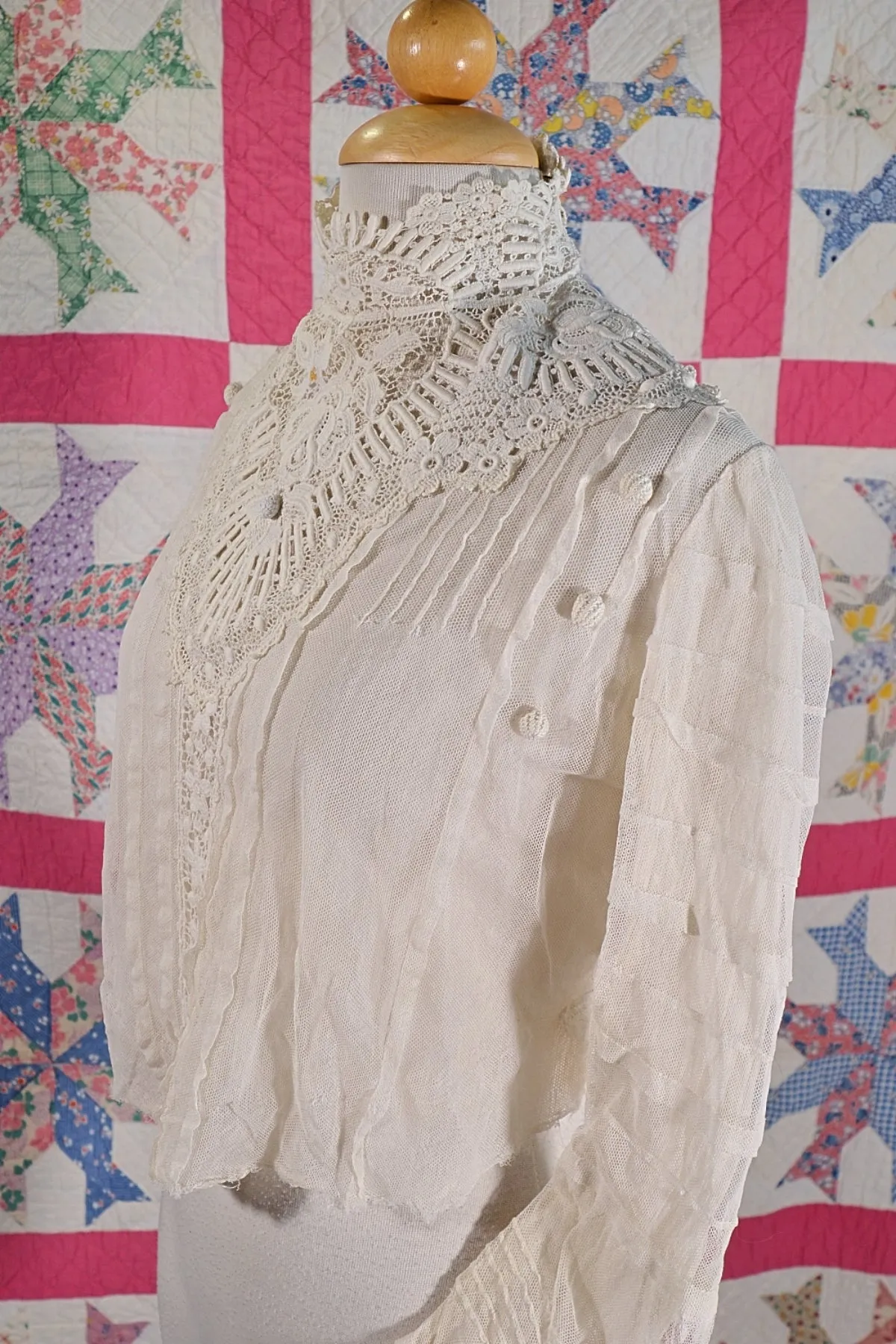 Antique Edwardian/Victorian Lace & Net Blouse, Study Prop Display