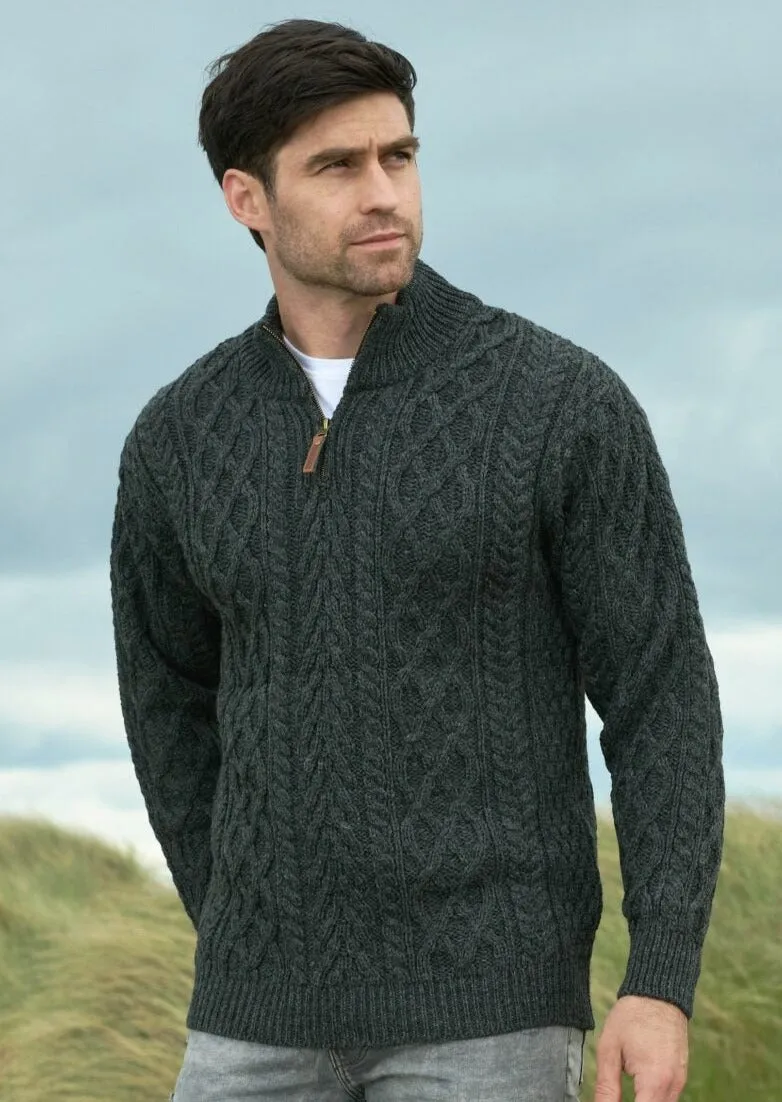 Aran Crafts Men's Half Zip Sweater | Charcoal