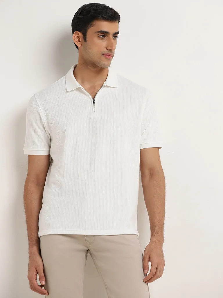 Ascot White Striped Relaxed-Fit Polo T-Shirt