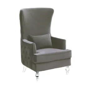 AUBREE GREY VELVET CHAIR WITH ACRYLIC LEGS