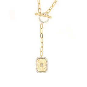 Baguette and Round Diamond Lariat Style Link Necklace