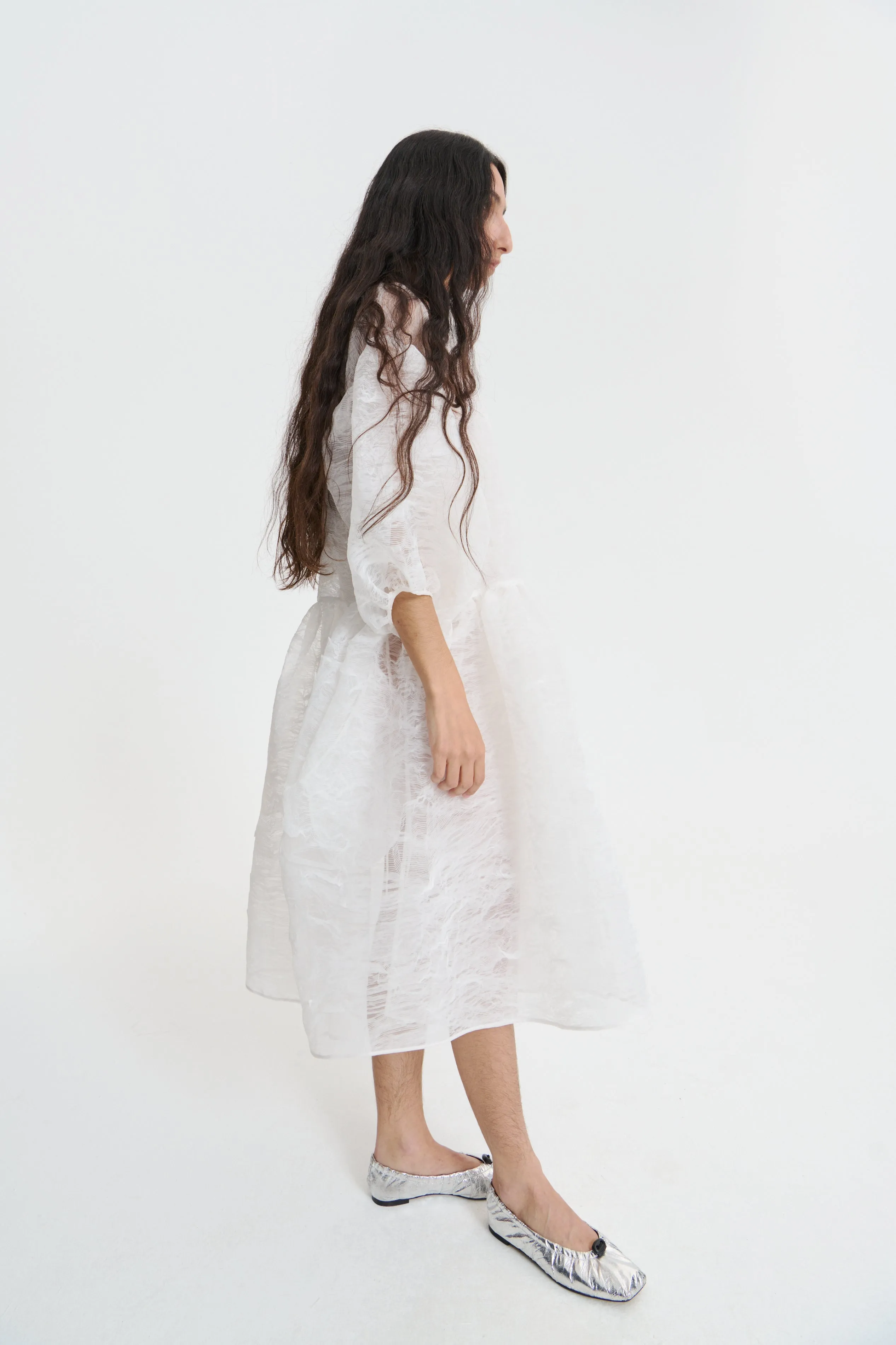 BELLIS | DRESS PLEATED ORGANZA WHITE