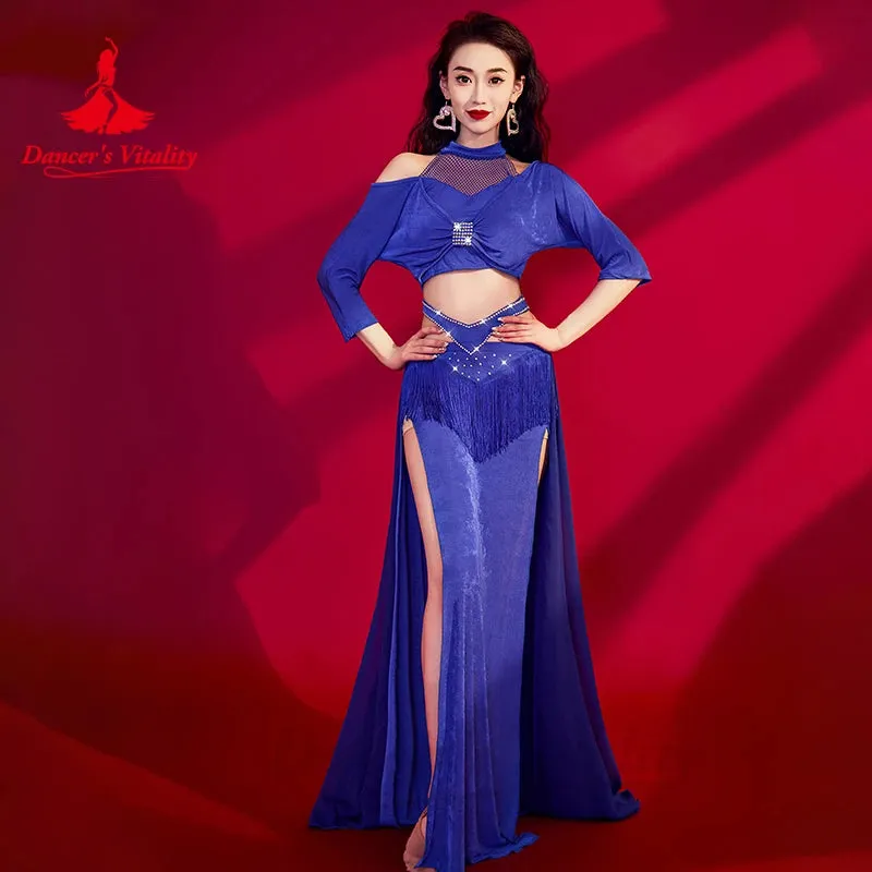 Belly Dance Costume for Women Half Sleeves Top chiffon Long Skirt 2pcs Training Performance Set Oriental Belly Dancing Outfit