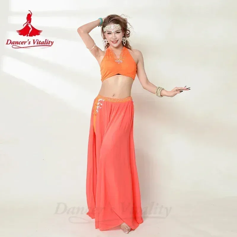 Bellydance Costume Senior AB Stones Bra split Chiffon Long Skirt 2pcs for Women Customzied Oriental Belly Dancing Wear Suit