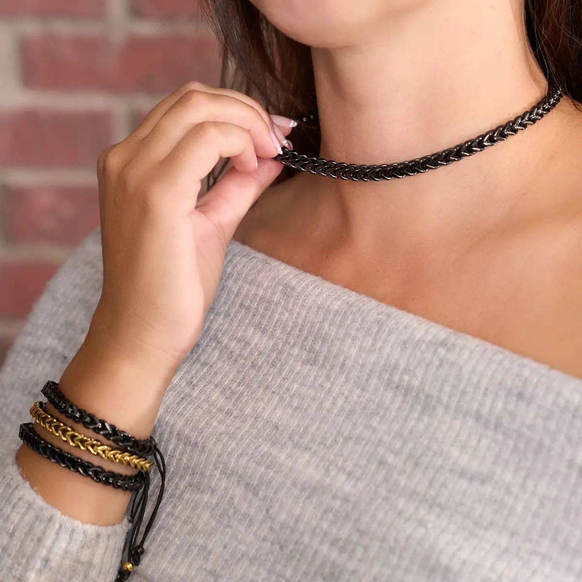 Black x Gunmetal | Gaia Wheat Chain | Choker Necklace