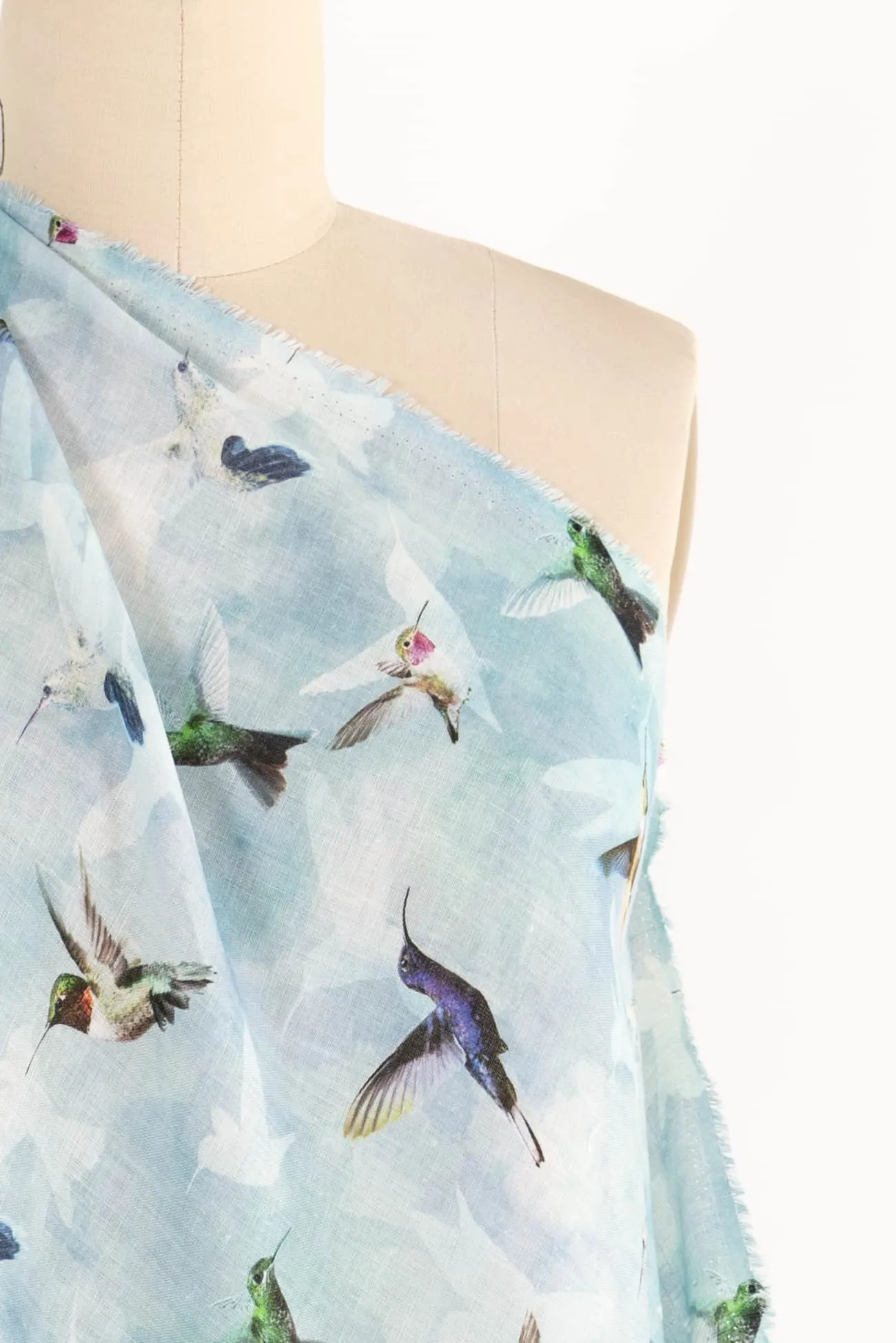 Blue Hummingbirds Euro Linen Woven