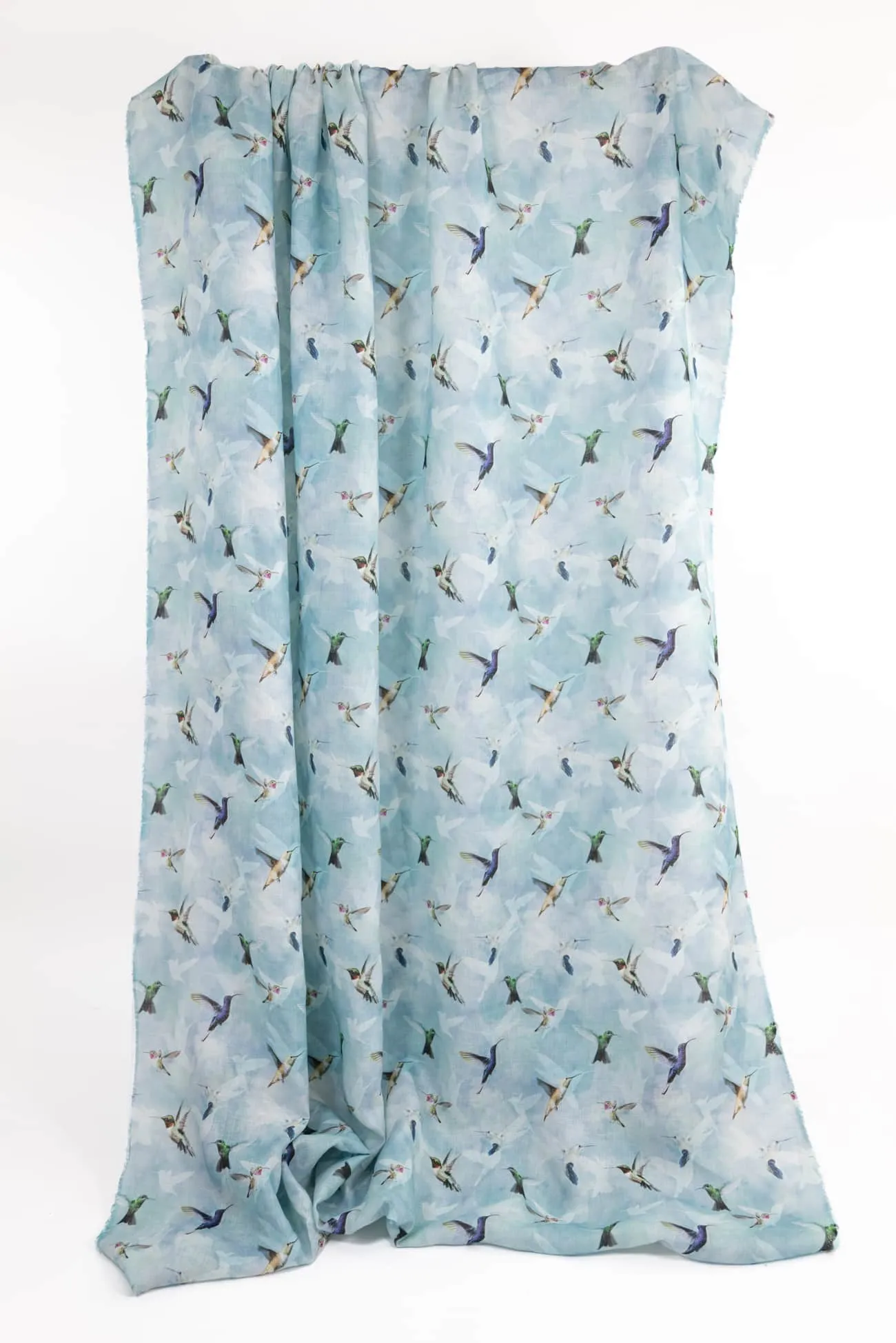 Blue Hummingbirds Euro Linen Woven