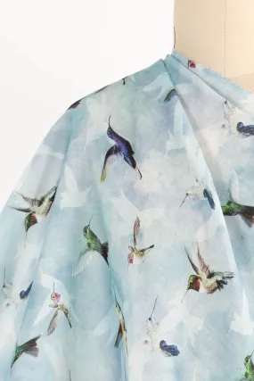 Blue Hummingbirds Euro Linen Woven