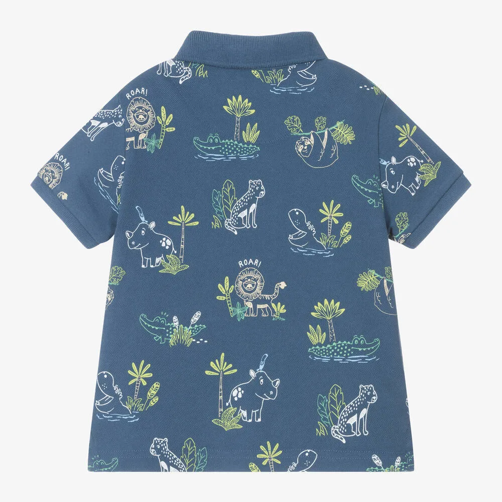 Blue Tropical Print Polo