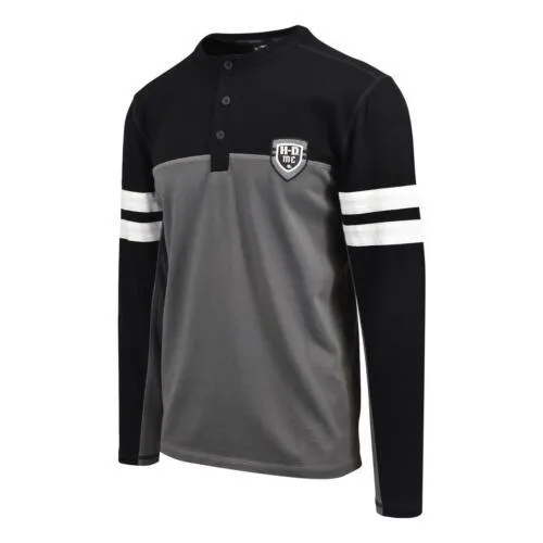 Branded  Men's T-Shirt Black Grey Colorblocked Long Sleeve Henley (S39)