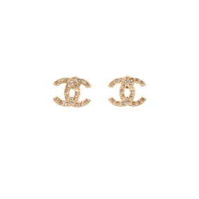 Chanel CC Logo Rhinestone Gold Earrings Costume Jewellery