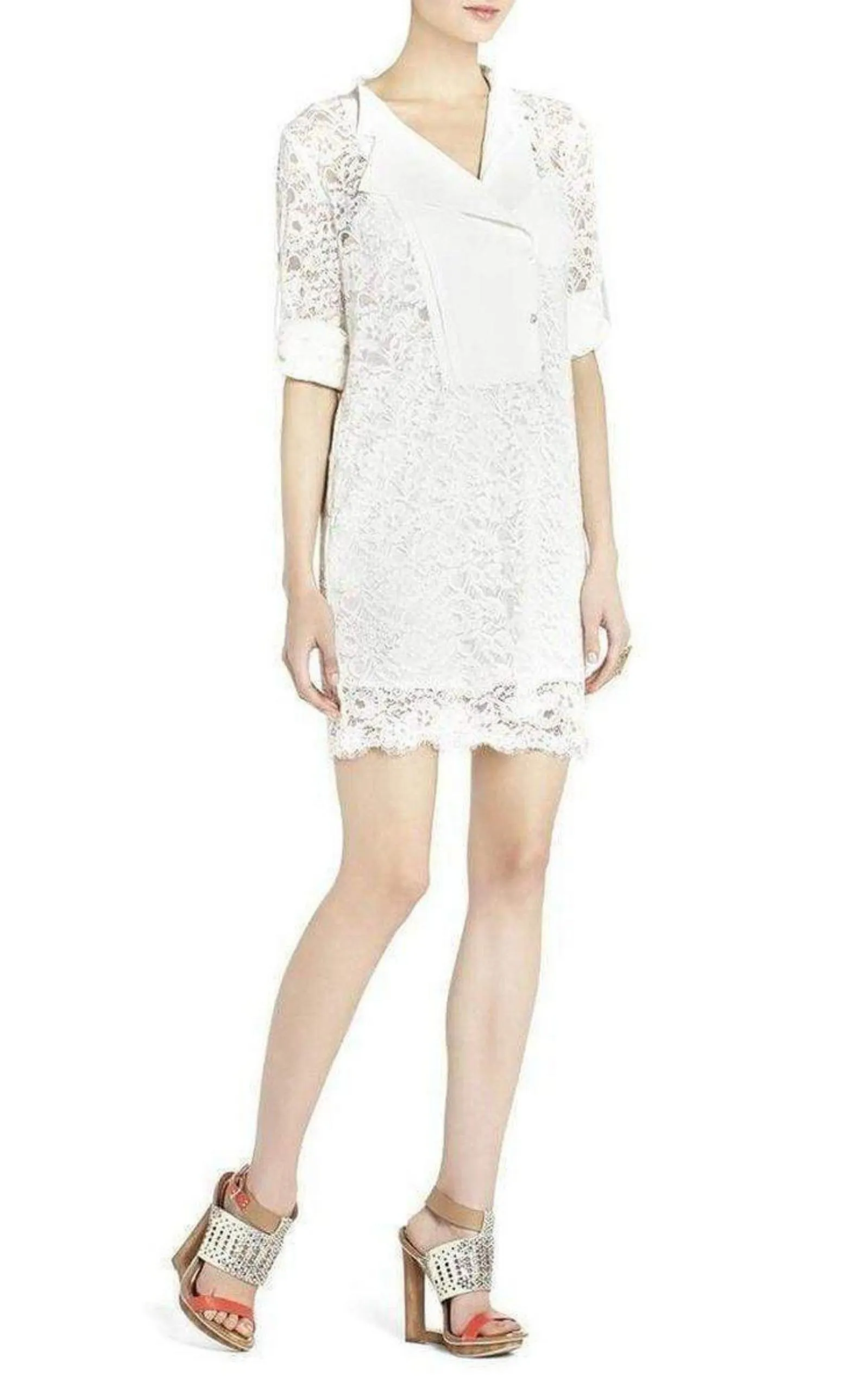 Contrast Bib Lace Silk Tunic Dress