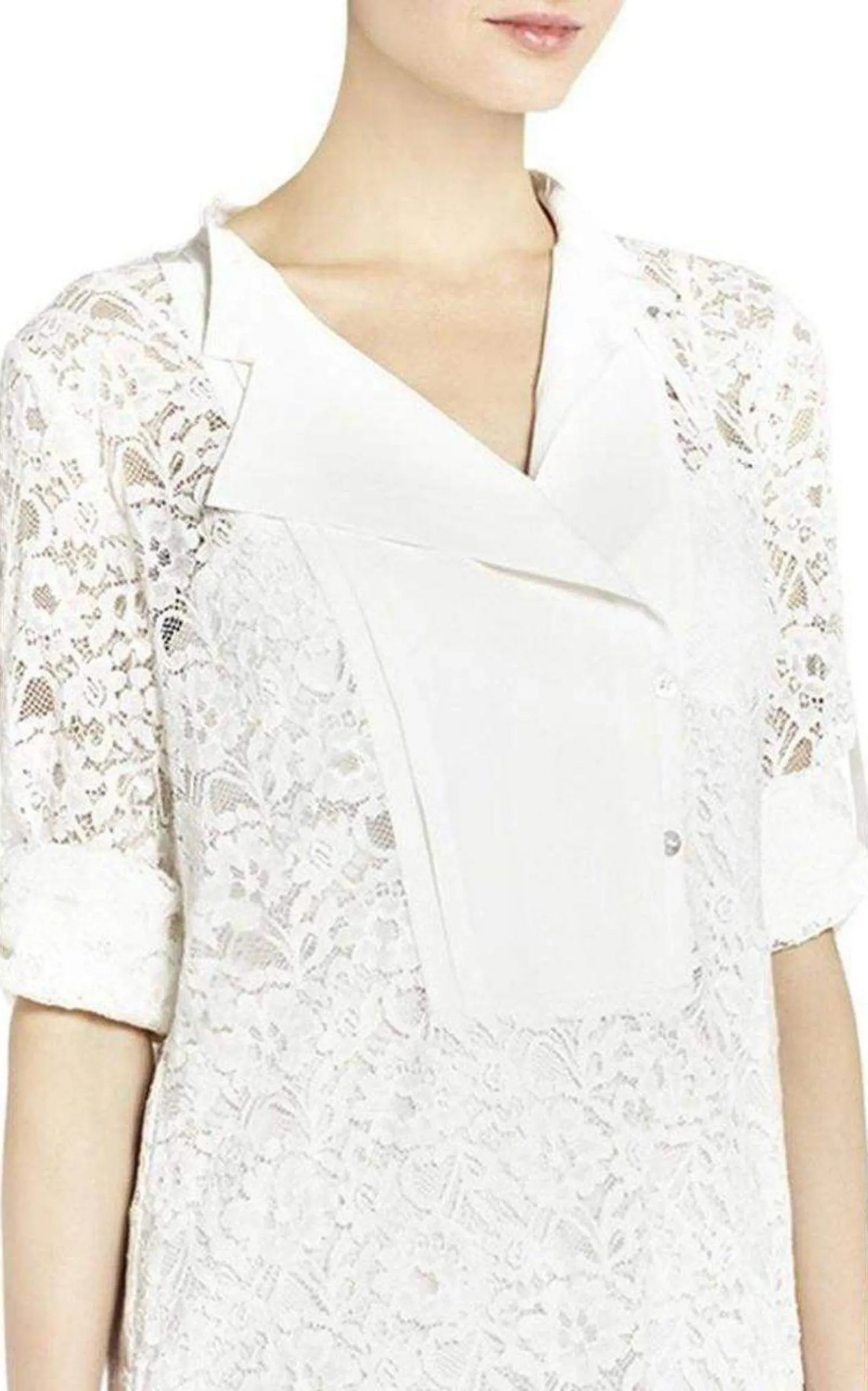 Contrast Bib Lace Silk Tunic Dress