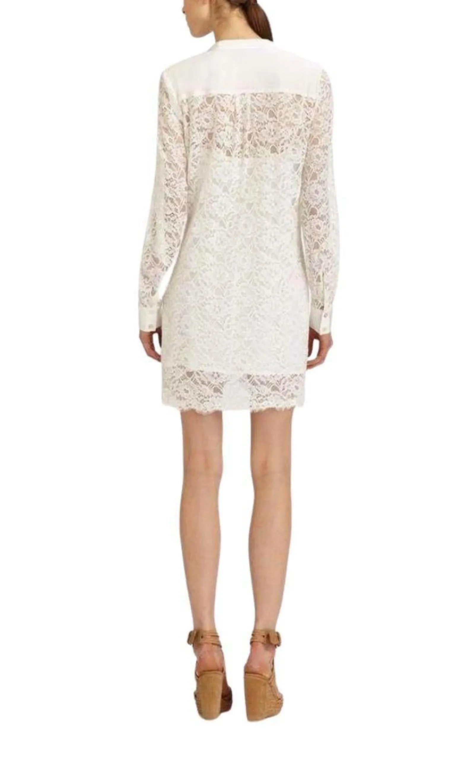 Contrast Bib Lace Silk Tunic Dress