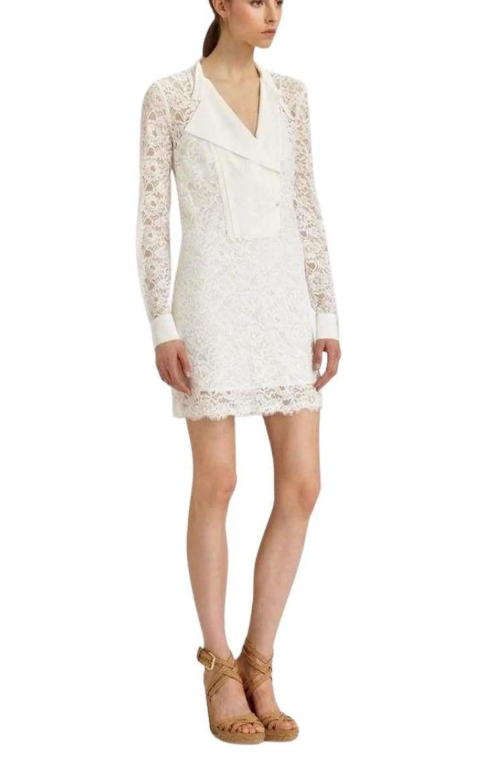 Contrast Bib Lace Silk Tunic Dress