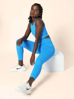 Electric Blue Cross back Crop Top & 7/8 Leggings