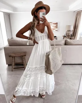 Eyelet Bohemian Crochet Knitted Lace Tassel Fringe Dress