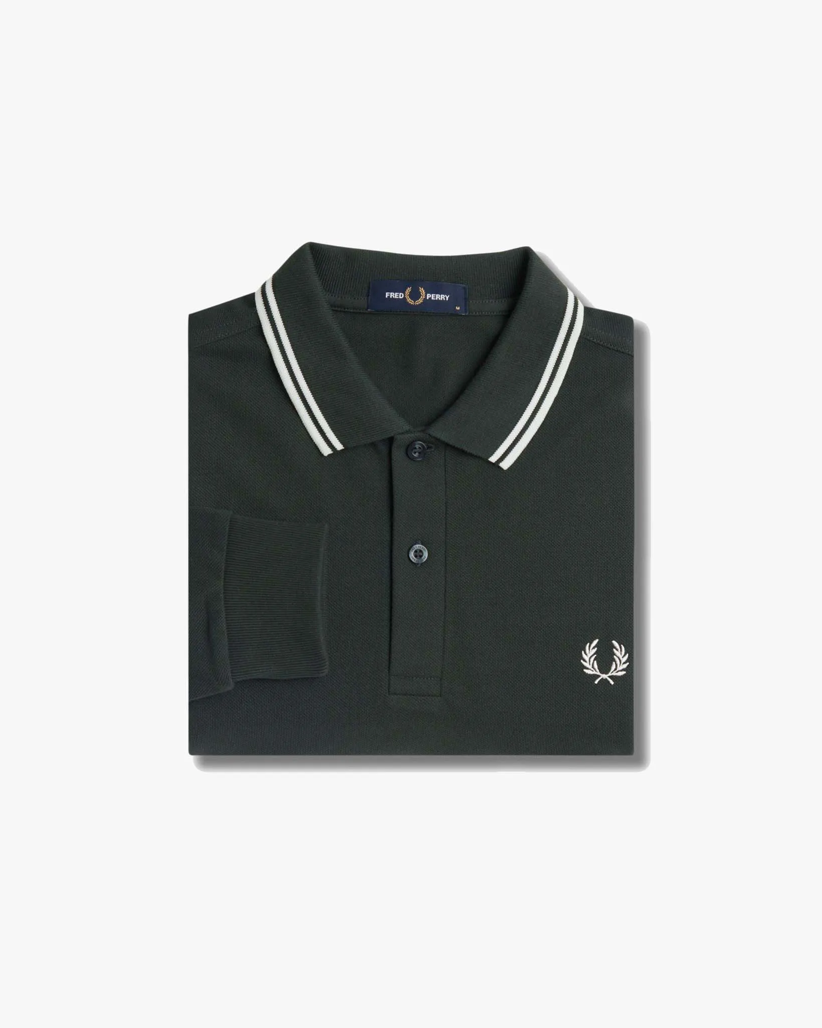 Fred Perry L/S Twin Tipped Polo Shirt - Night Green / Snow White