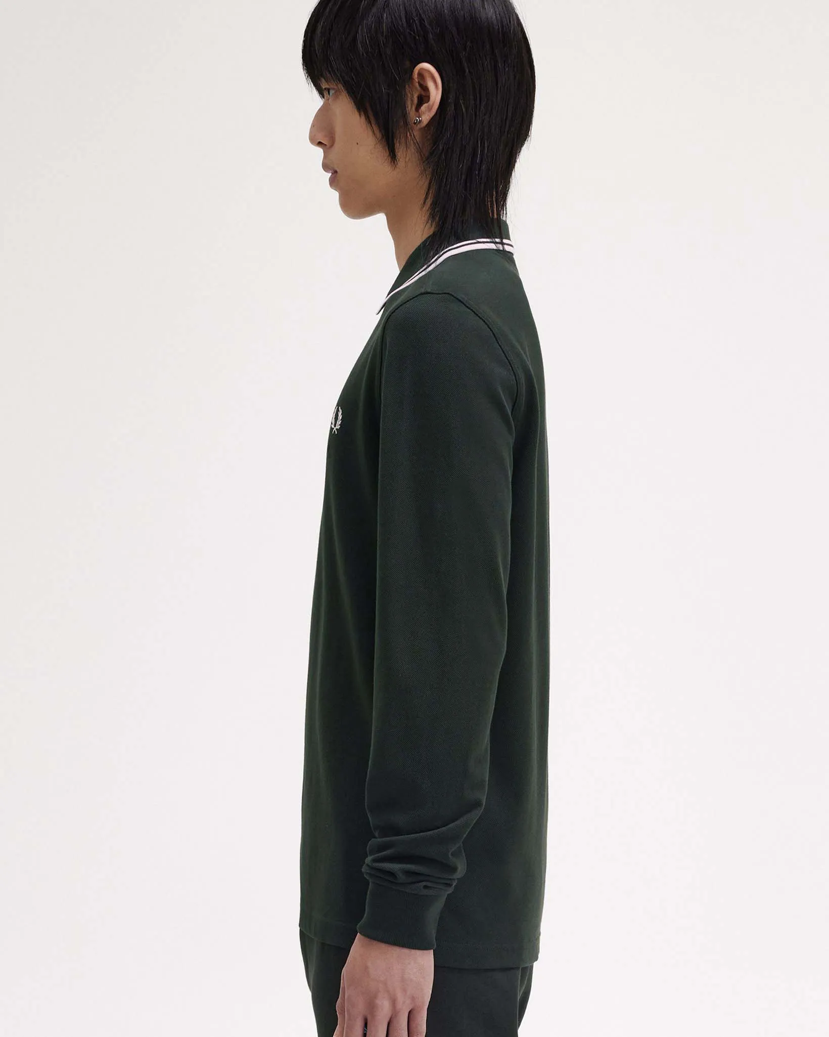 Fred Perry L/S Twin Tipped Polo Shirt - Night Green / Snow White