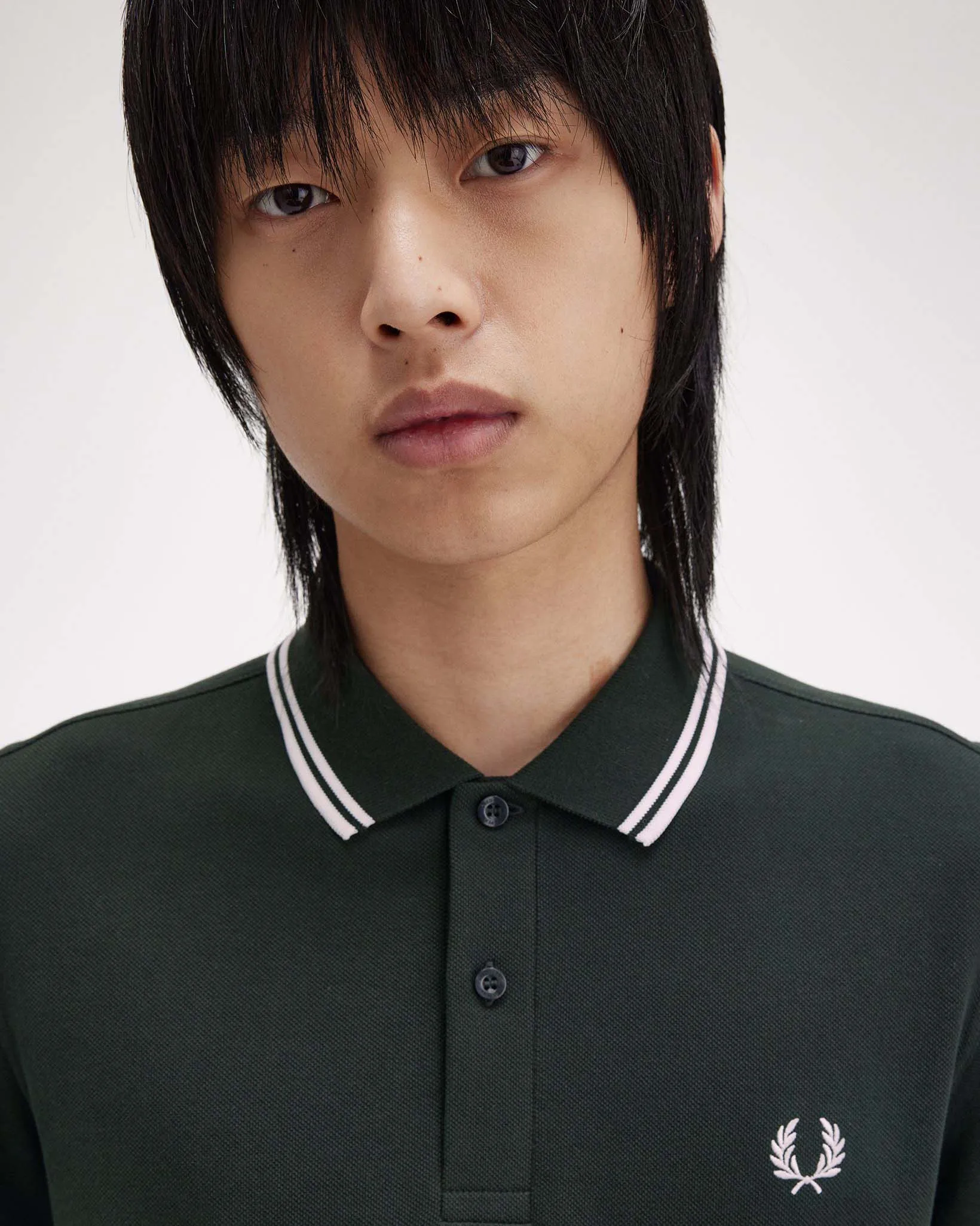 Fred Perry L/S Twin Tipped Polo Shirt - Night Green / Snow White