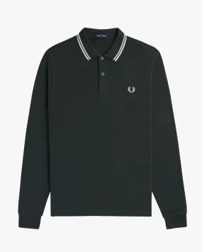 Fred Perry L/S Twin Tipped Polo Shirt - Night Green / Snow White