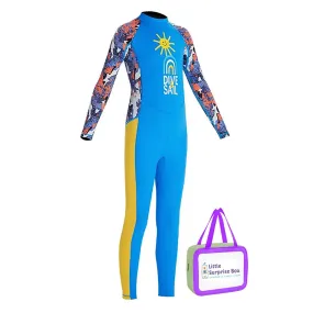 Full Sleeves Kids Swimwear Sky Blue & Yellow Sunshine Printed Full Length, with UPF 50 