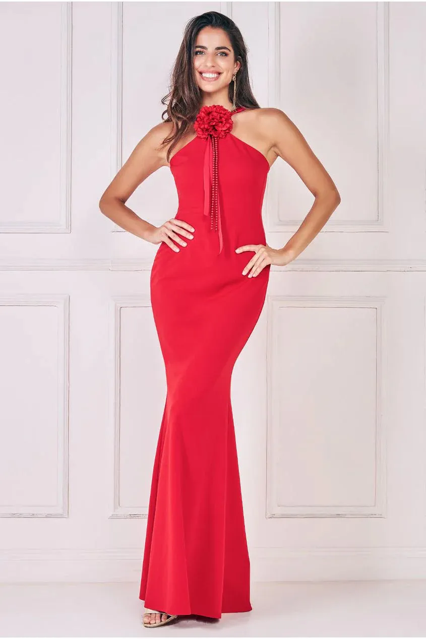 Goddiva Racer Neck Corsage Scuba Maxi