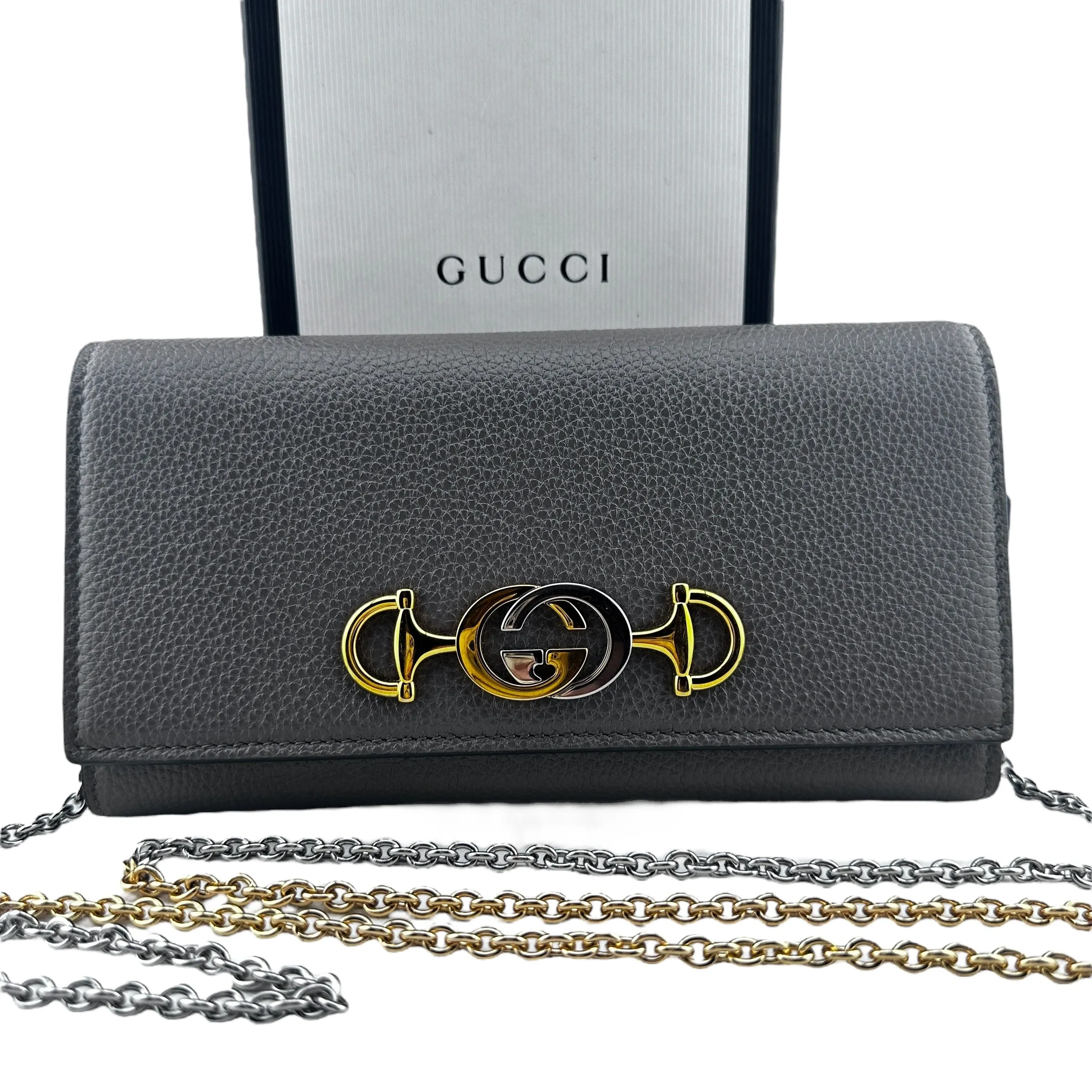 GUCCI Horsebit GG Logo Leather Wallet On Chain