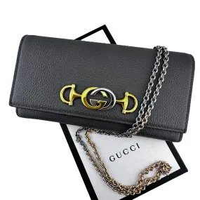 GUCCI Horsebit GG Logo Leather Wallet On Chain