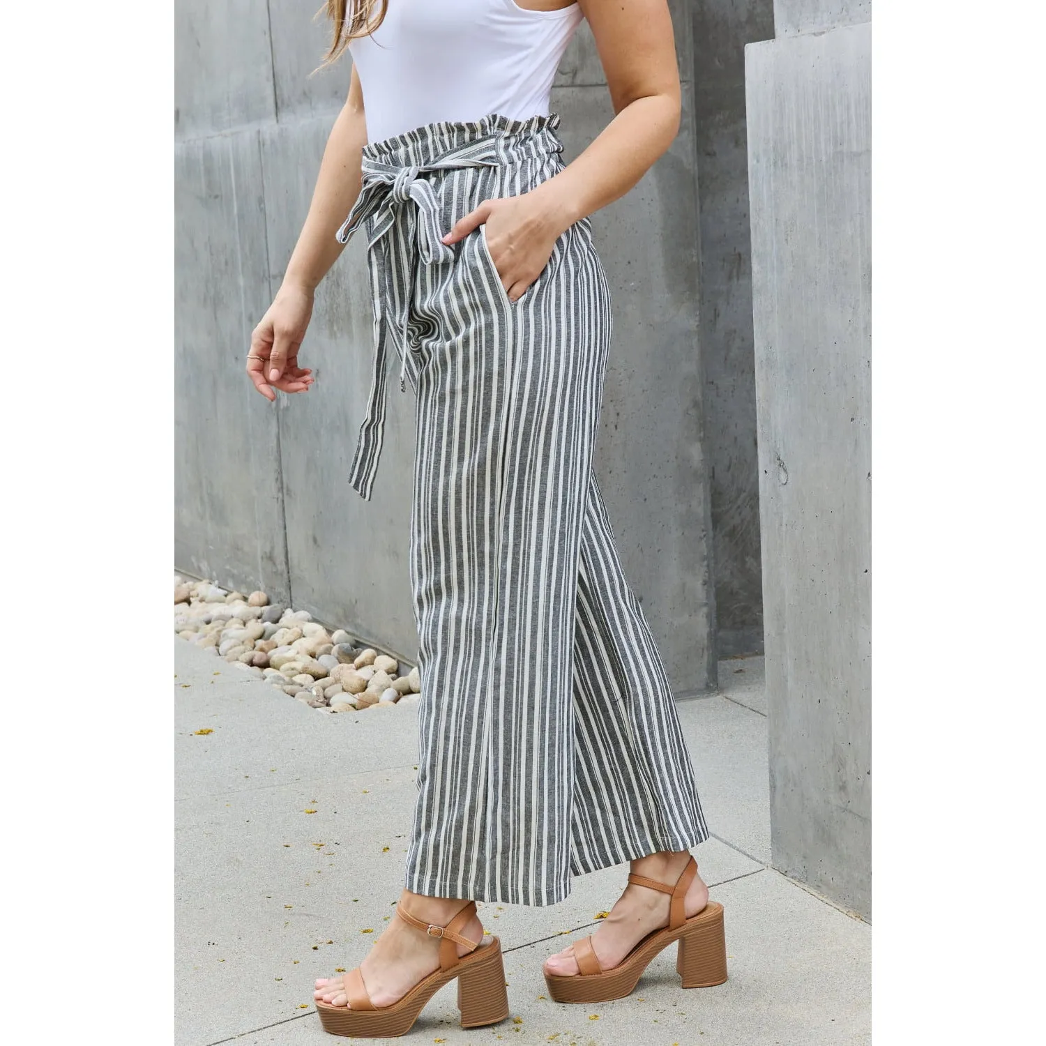 Heimish Find Your Path Full Size Paperbag Waist Striped Culotte Pants