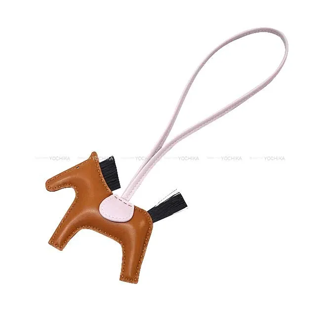 HERMES bag charm Rodeo PM Gold/Mauve Pale/Noir (Black) Agneau Milo/Crin De Cheval Stamp U[EXCELLENT][Authentic]