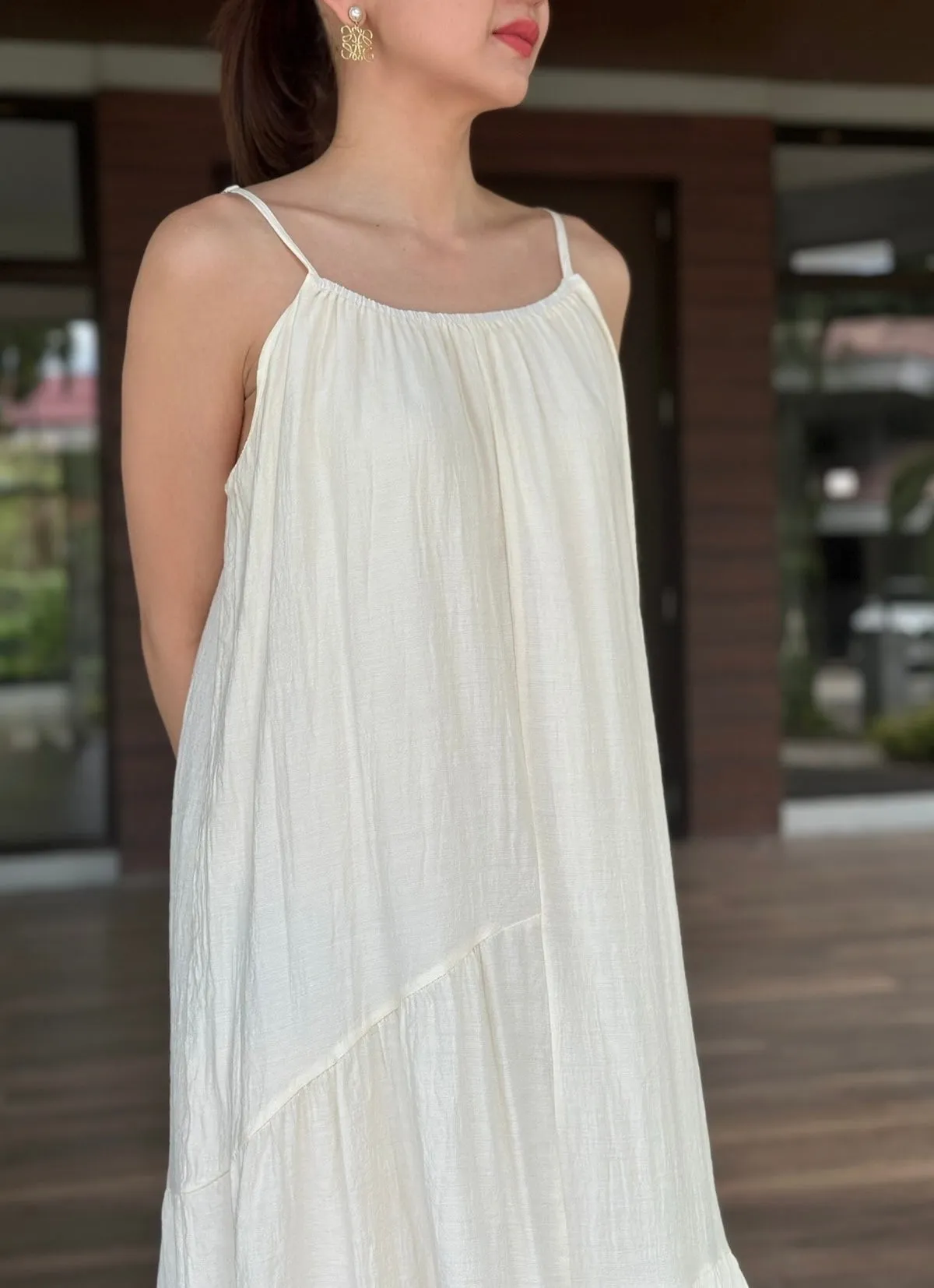 Jaslin French Linen Maxi Dress in Cream