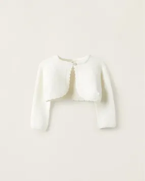 Knitted Bolero Jacket for Newborn Girls, White