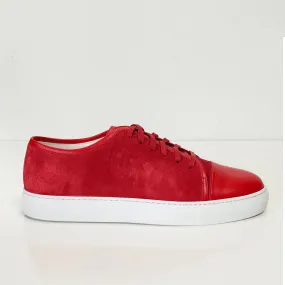 Leather and Suede Court Sneakers - Red White