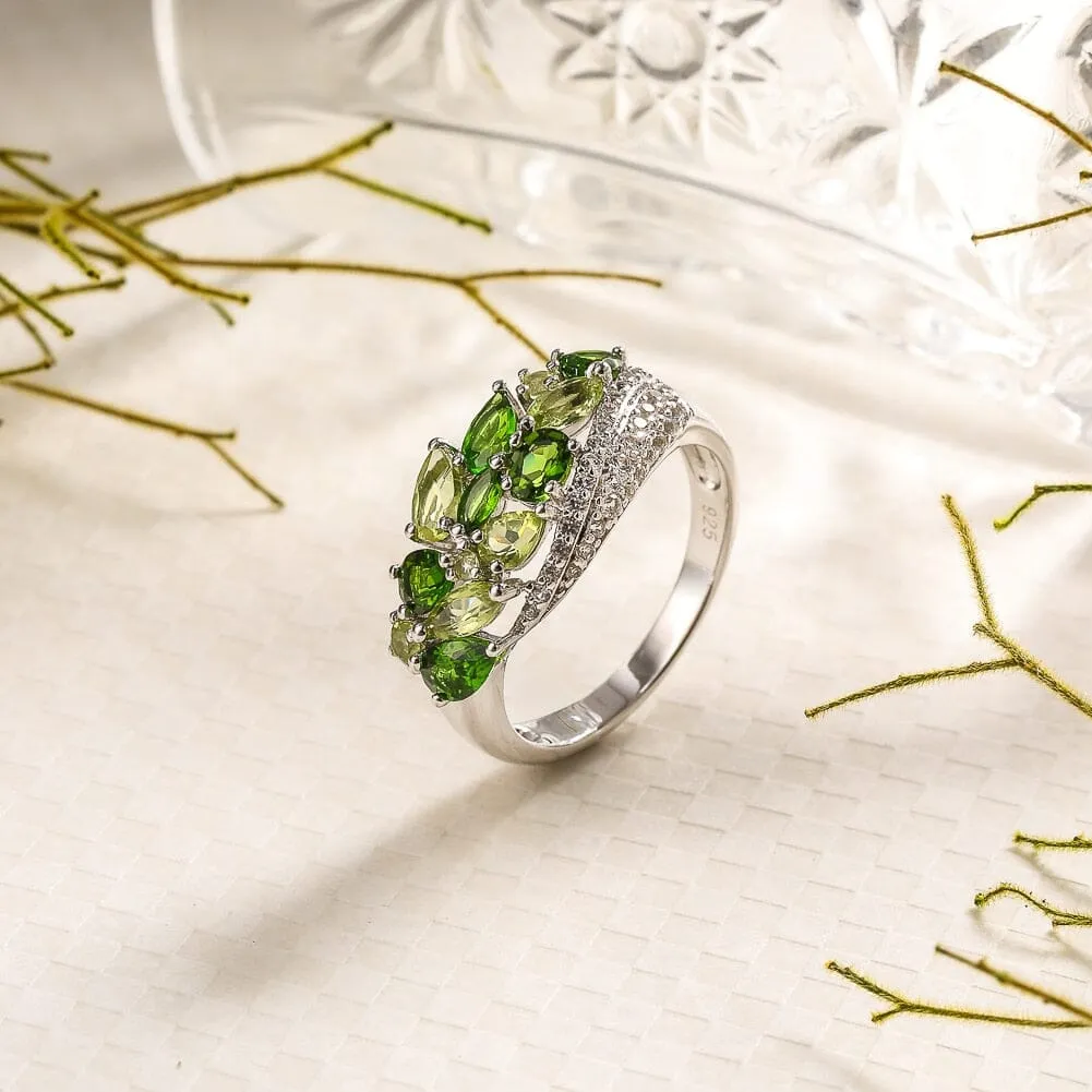 Leaves Design Peridot 925 Sterling Silver Ring