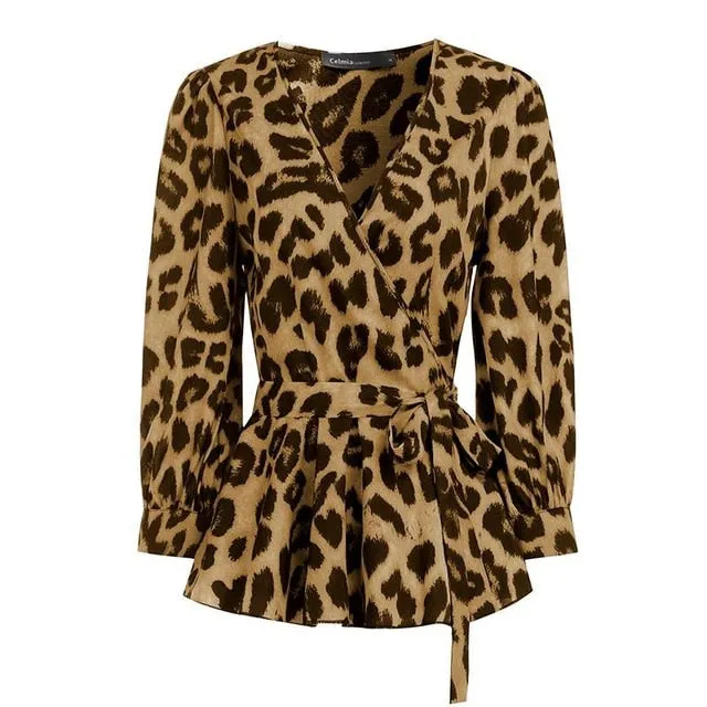 Leopard Print Blouse Belted Top