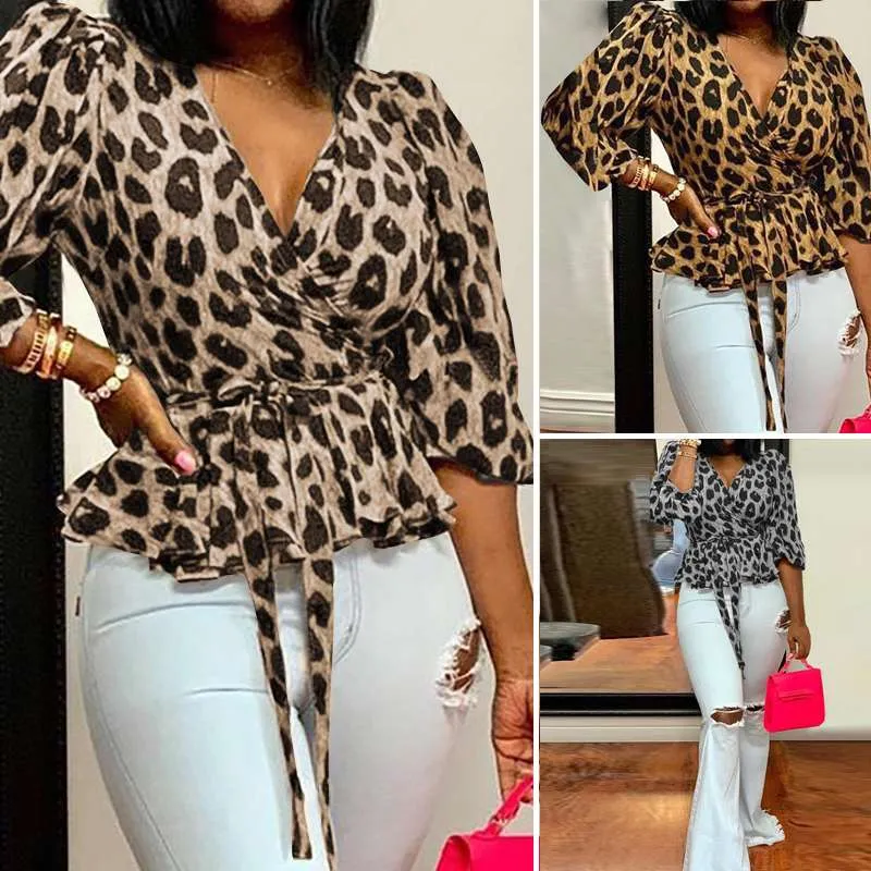 Leopard Print Blouse Belted Top