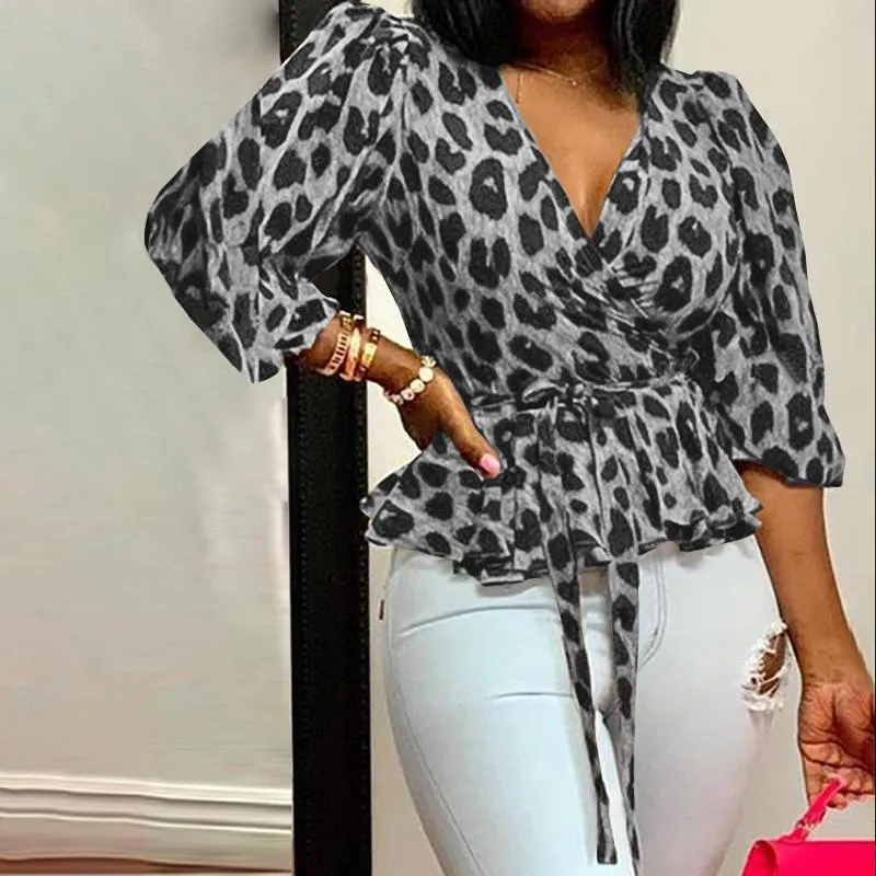 Leopard Print Blouse Belted Top