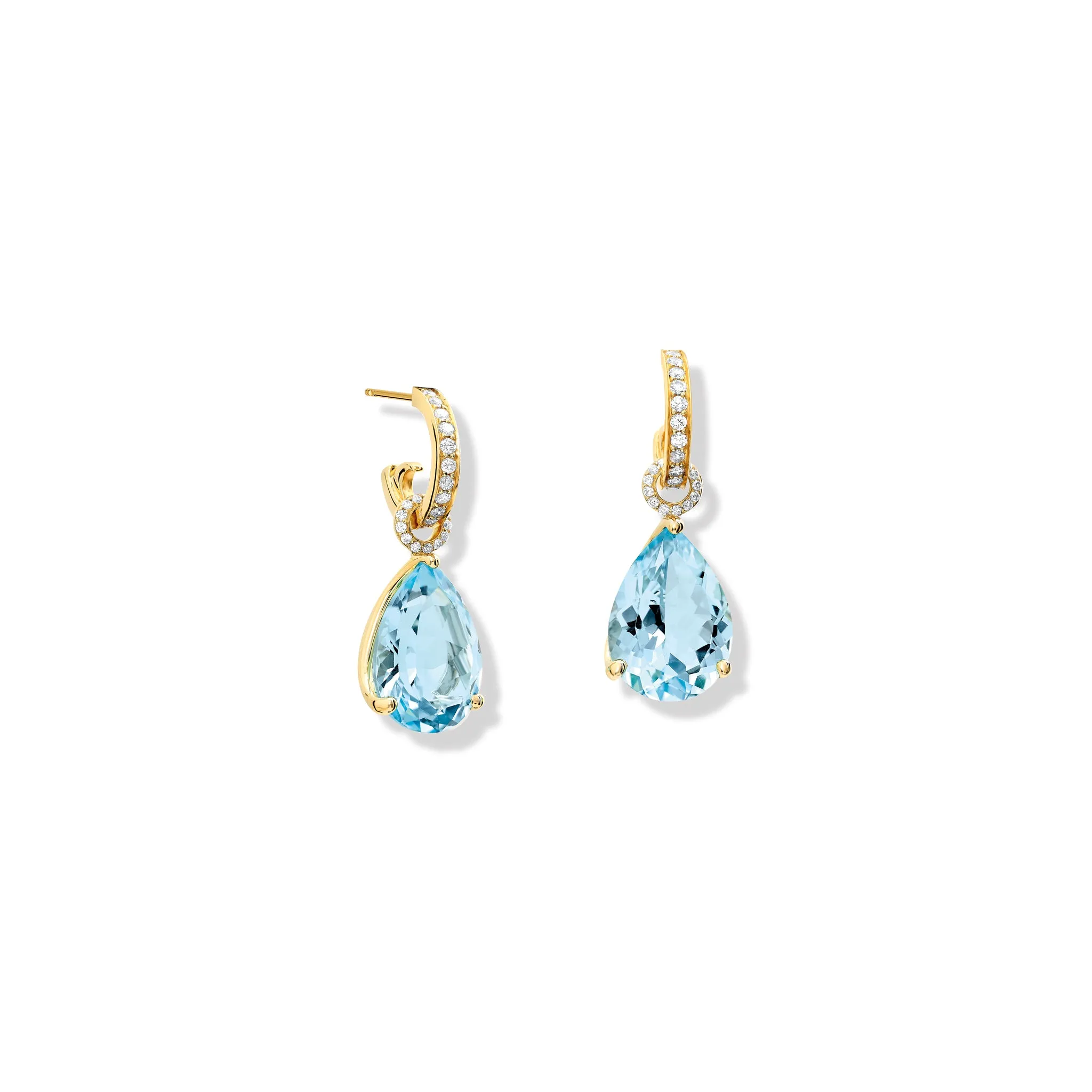 Luiza Earring Drops Yellow Gold - Blue Topaz & Diamond Pavé