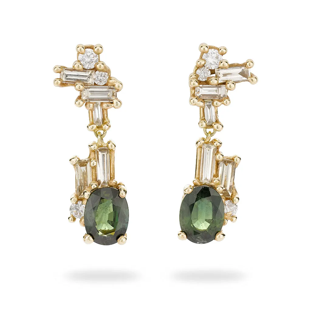 Luminous Diamond Cluster Drops with Green Sapphires