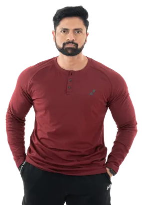 Maroon Full Sleeves Henley Tee