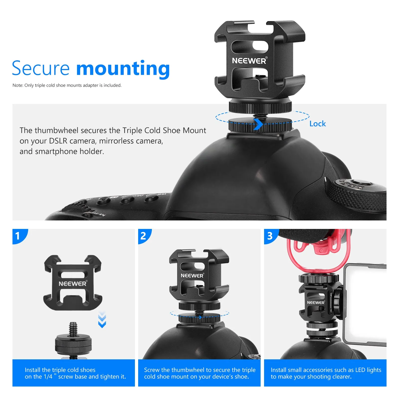 NEEWER Camera Hot Shoe Mount Adapter with Triple Cold Shoe Mounts