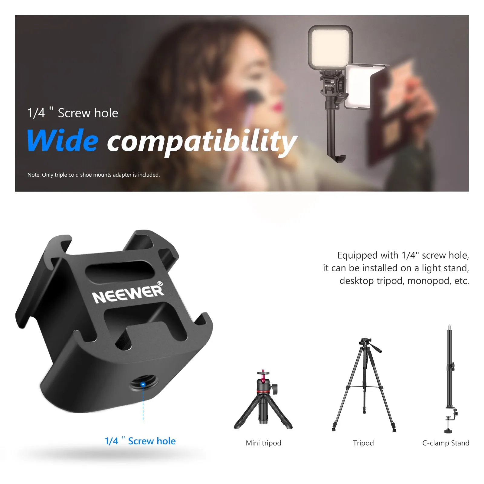 NEEWER Camera Hot Shoe Mount Adapter with Triple Cold Shoe Mounts